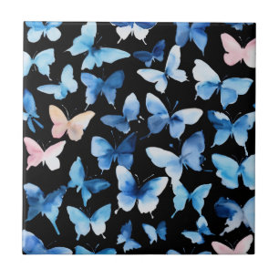 "Blaue Schmetterlinge Wasserfarben Keramik Tile: A Fliese