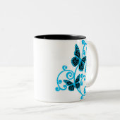 blaue Schmetterlinge Zweifarbige Tasse (VorderseiteRechts)