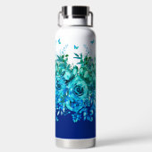 Blaue Schmetterlings-Blumen-Wasserflasche Trinkflasche (Rückseite)
