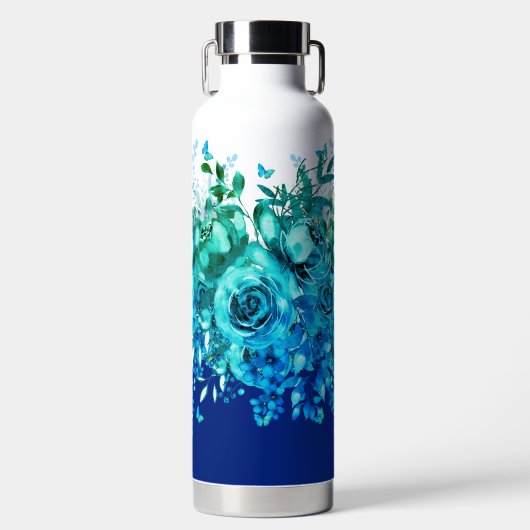 Blaue Schmetterlings-Blumen-Wasserflasche Trinkflasche (Vorderseite)