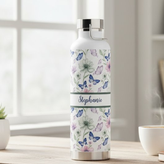 Blaue Schmetterlings-Blumenflasche – Geschenk aus Trinkflasche