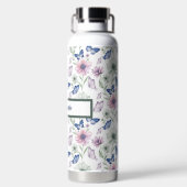 Blaue Schmetterlings-Blumenflasche – Geschenk aus Trinkflasche (Rückseite)