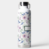 Blaue Schmetterlings-Blumenflasche – Geschenk aus Trinkflasche (Vorderseite)