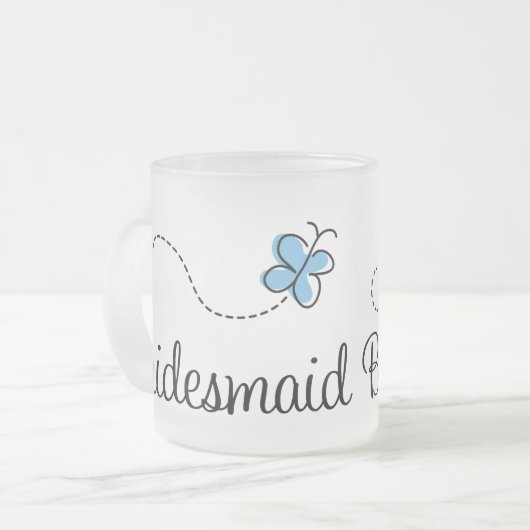 Blaue Schmetterlings-Hochzeits-Brautjungfern-Tasse Mattglastasse (Vorderseite Links)