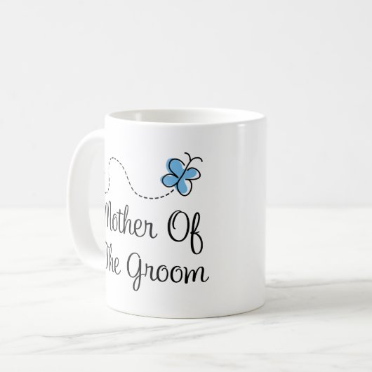 Blaue Schmetterlings-Hochzeits-Mutter der Kaffeetasse (Vorderseite Links)