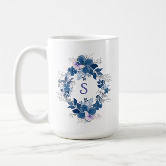 Blaue Schmetterlings-Tasse mit Blumenmuster Kaffeetasse (Links)