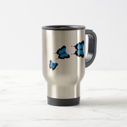 Blaue Schmetterlings-Tasse Reisebecher (VorderseiteRechts)