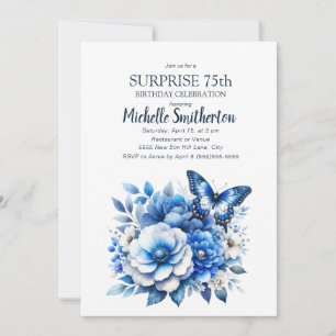 Blaue Schmetterlingsblumen Überraschen zum 75. Geb Einladung