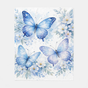 Blaue Schmetterlingsblumenanordnung Fleecedecke