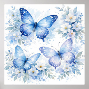 Blaue Schmetterlingsblumenanordnung Poster