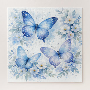 Blaue Schmetterlingsblumenanordnung Puzzle