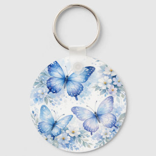 Blaue Schmetterlingsblumenanordnung Schlüsselanhänger