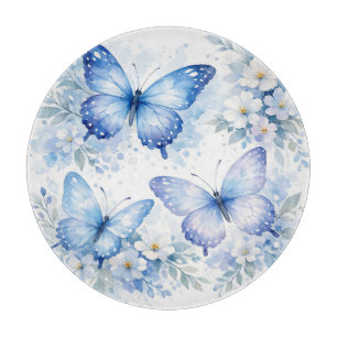 Blaue Schmetterlingsblumenanordnung Schneidebrett