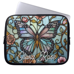 Blaue Schmetterlingskunst aus altem Buntglas  Laptopschutzhülle