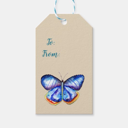 Blaue Schmetterlingskunst Custom Gift Tags Geschenkanhänger (Vorderseite)