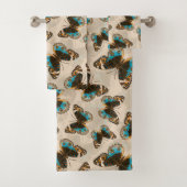 Blaue Schmetterlingsmuster auf weißem Boden Badhandtuch Set (Insitu)