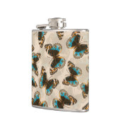 Blaue Schmetterlingsmuster auf weißem Boden Flachmann (Links)