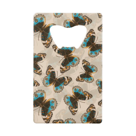 Blaue Schmetterlingsmuster auf weißem Boden Geldbeutel Flaschenöffner (Vorderseite)