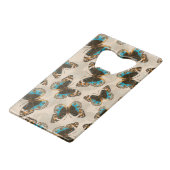 Blaue Schmetterlingsmuster auf weißem Boden Geldbeutel Flaschenöffner (Rückseite Schrägansicht)