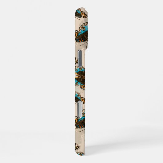 Blaue Schmetterlingsmuster auf weißem Boden iPhone Hülle (Rechte Seite)