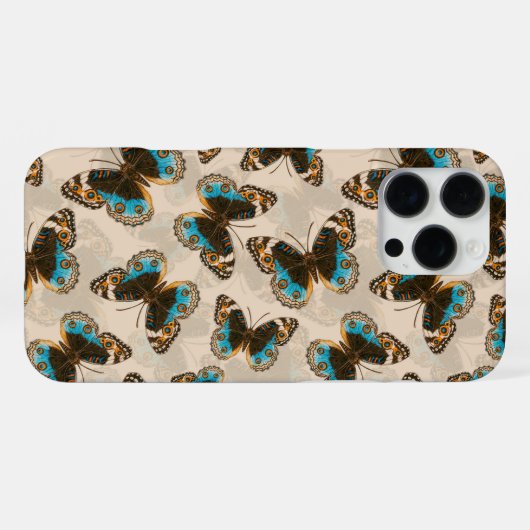 Blaue Schmetterlingsmuster auf weißem Boden iPhone Hülle (Rückseite (Horizontal))