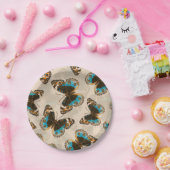 Blaue Schmetterlingsmuster auf weißem Boden Pappteller (Party)