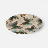 Blaue Schmetterlingsmuster auf weißem Boden Pappteller (Schrägansicht)