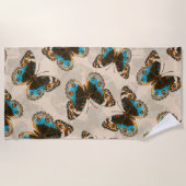Blaue Schmetterlingsmuster auf weißem Boden Strandtuch (Vorderseite)