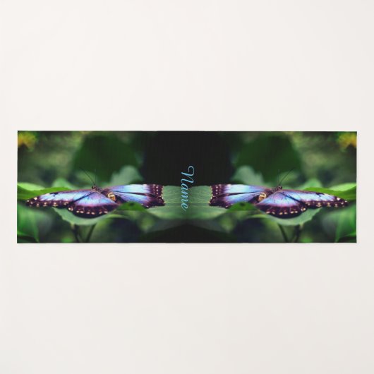 Blaue Schmetterlingsnatur Nah Personalisiert Yogamatte (Vorderseite (Horizontal))