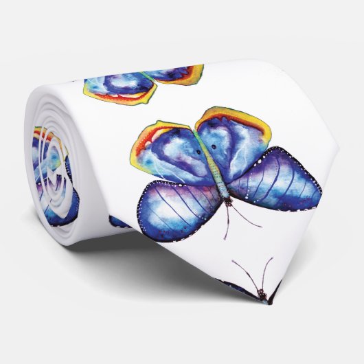 Blaue Schmetterlingwatercolor-Kunst-stilvolle Krawatte (Gerollt)