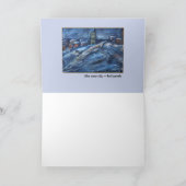Blaue Schnee-Stadt-Kunst-Karte Feiertagskarte (Innenseite)