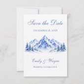 Blaue Schneebebirge-Hochzeit Save the Date Karten (Vorderseite)
