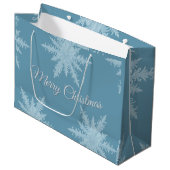 Blaue Schneeblume Weihnachtsgeschenktüte Große Geschenktüte (Vorderseite Schrägansicht)