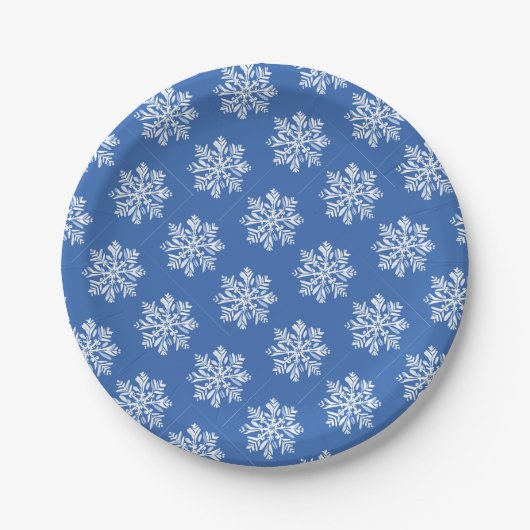 Blaue Schneeblume Winter Muster Weihnachten Pappteller (Vorderseite)