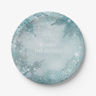 Blaue Schneeblume Winter Wonderland Elegante Party Pappteller