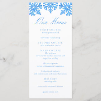 Blaue Schneeblume Winterhochzeit Menükarte