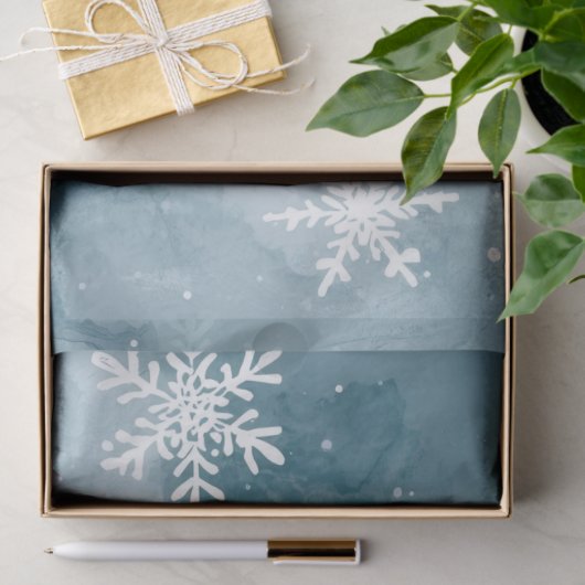 Blaue Schneeblumen Aquarell Winterfeier Seidenpapier (Geschenk)