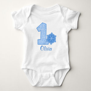 Blaue Schneeflocke-1. Geburtstag personalisiert Baby Strampler