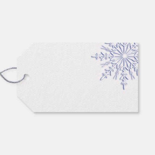 Blaue Schneeflocke auf den White Winter Wedding Fa Geschenkanhänger (Rückseite Horizontal)