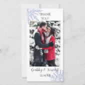 Blaue Schneeflocke bei der Winterhochzeit Danke (Vorderseite)