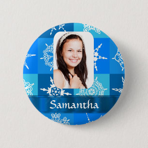 Blaue Schneeflocke Button