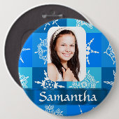 Blaue Schneeflocke Button (Vorne & Hinten)