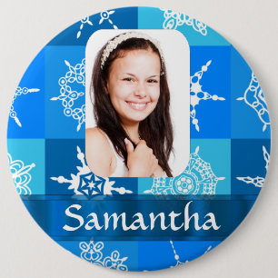 Blaue Schneeflocke Button
