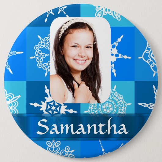 Blaue Schneeflocke Button (Vorderseite)