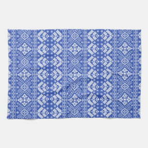 Blaue Schneeflocke & Florale Fair Isle Weihnachten Geschirrtuch