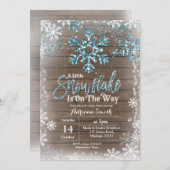 Blaue Schneeflocke ist unterwegs Babydusche Einladung (Vorne/Hinten)