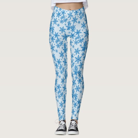 Blaue Schneeflocke Leggings (Vorderseite)