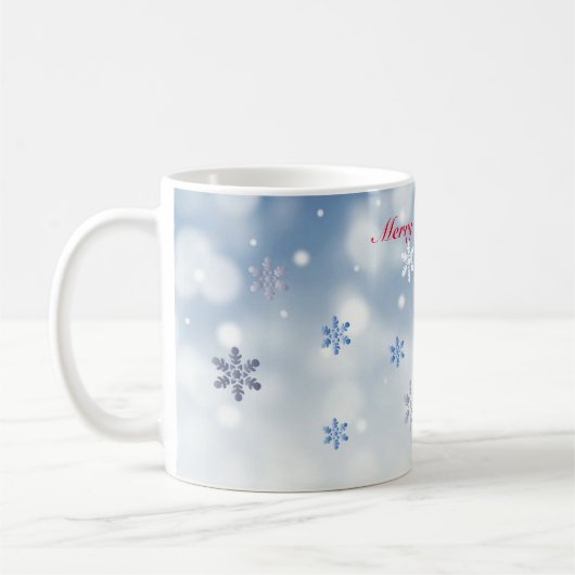 Blaue Schneeflocke, minimalistischer roter Buchsta Kaffeetasse (Links)