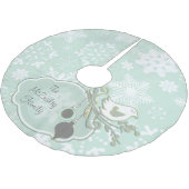 Blaue Schneeflocke und Vogelspieß Polyester Weihnachtsbaumdecke (Schrägansicht)