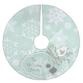 Blaue Schneeflocke und Vogelspieß Polyester Weihnachtsbaumdecke (Vorderseite)